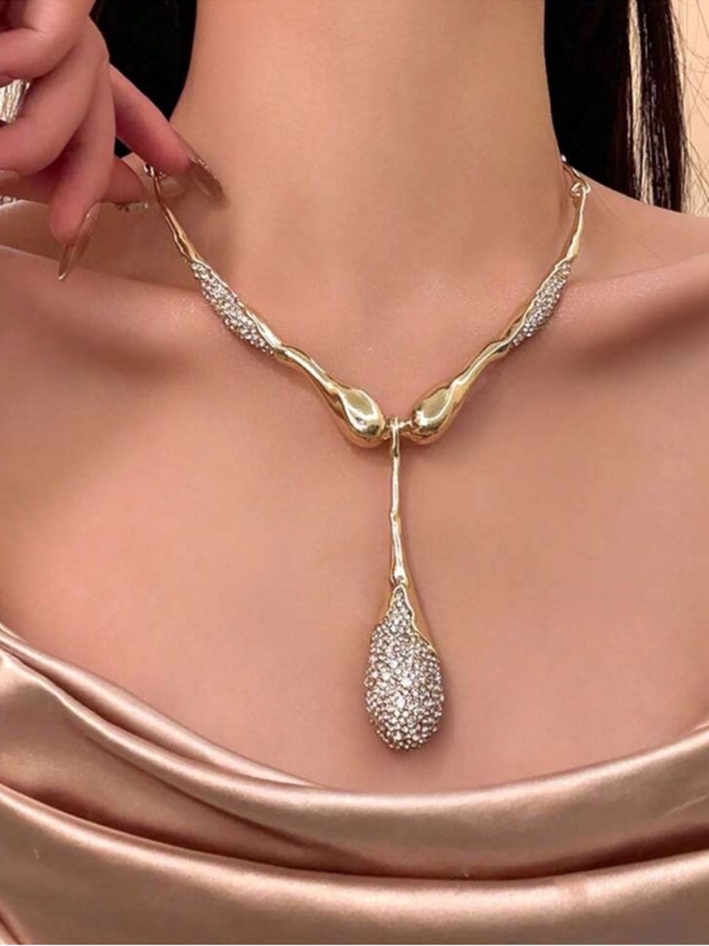 Couture Golden Pave Teardrop Collar Necklace